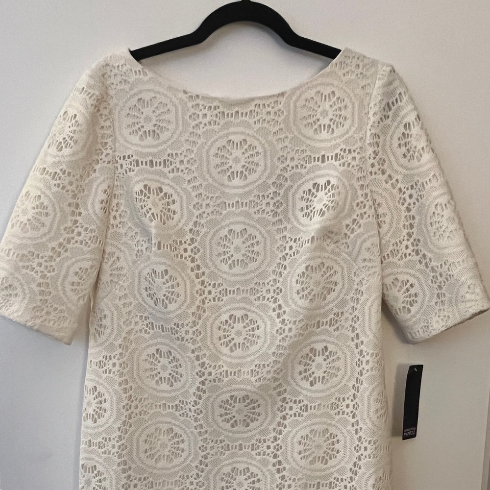 Adrianna Papell white long sleeve lace eyelet dress